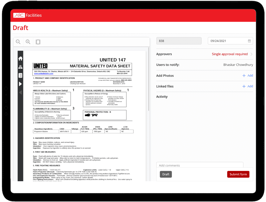 Access Maintenance Inspection forms interface preview