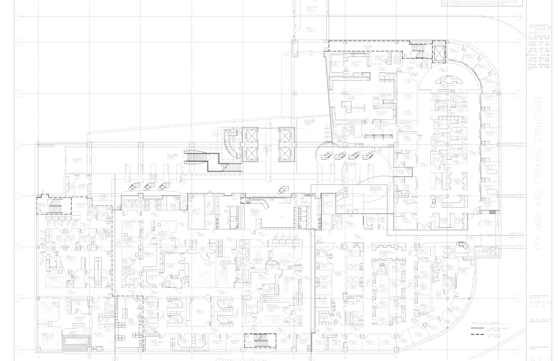 Architectural floor plan showing locked doors at building exits and main hallways